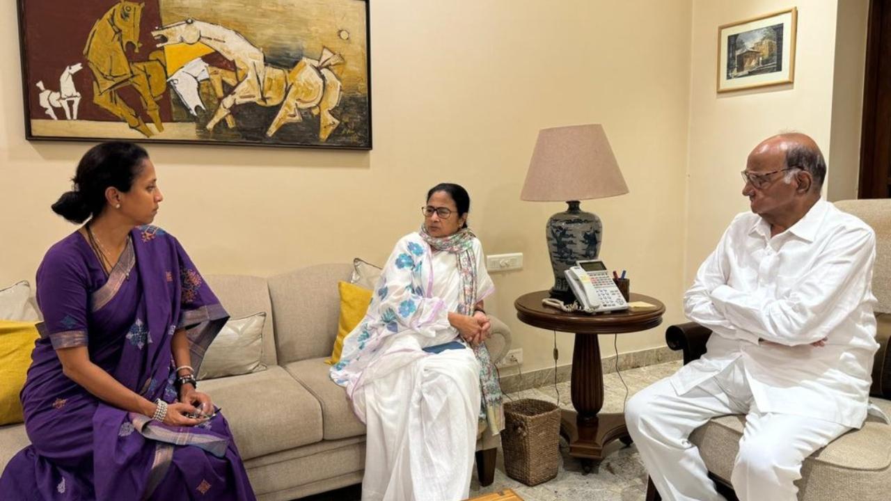 Mamata Banerjee on Friday met Nationalist Congress Party (SP) president Sharad Pawar during her first visit to Mumbai after the declaration of Lok Sabha poll results more than a month ago