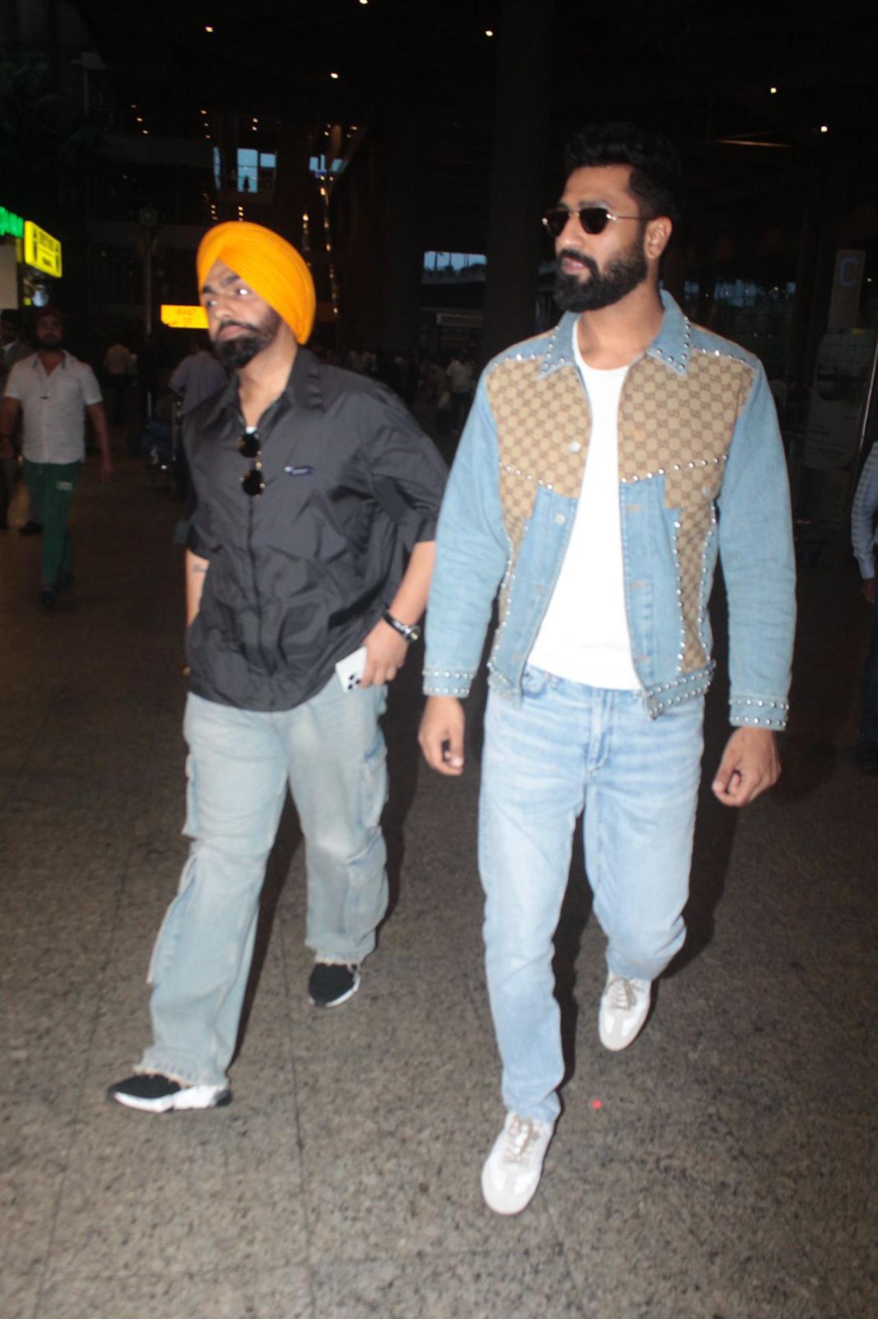 Ammy Virk and Vicky Kaushal spotted at the Mumbai airport ahead of the premiere of their film 'Bad Newz'