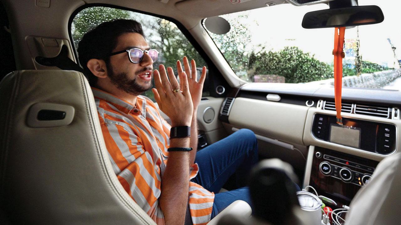Aaditya Thackeray, Worli MLA, in his car on the Western Express Highway. Pic/Rane Ashish
