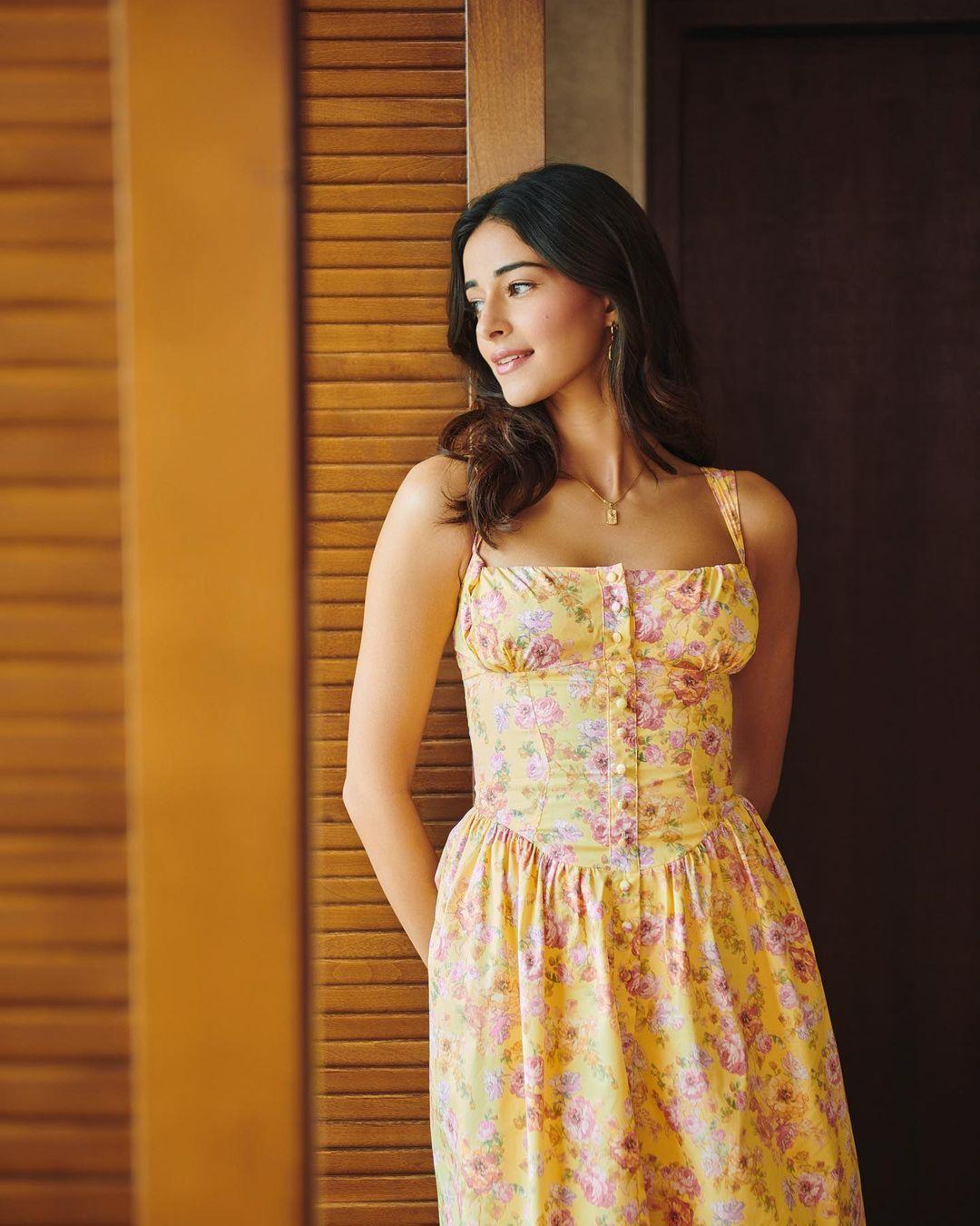 Ananya also wore a flowy and strappy yellow dress, perfect for a day out