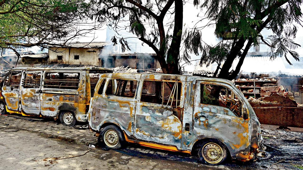 Four vehicles were damaged in the blaze, according to the Kalyan-Dombivli civic body