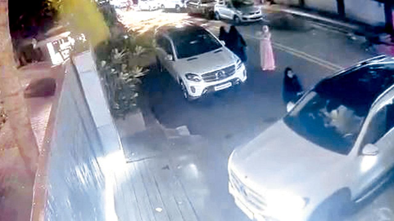 Screen grabs of CCTV footage show her car didn’t touch anyone