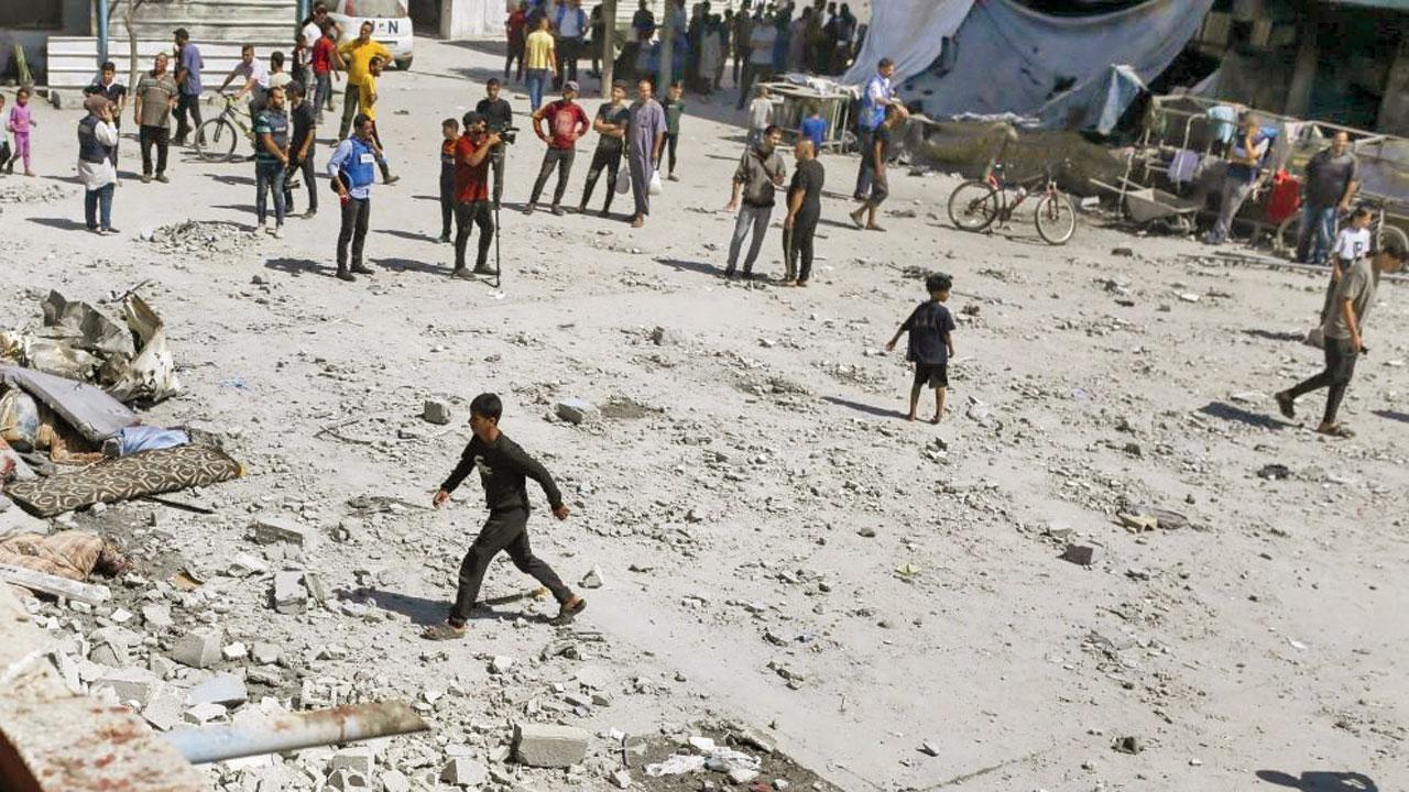 The bloodied area of the US school where the Israeli strikes were carried out on June 6