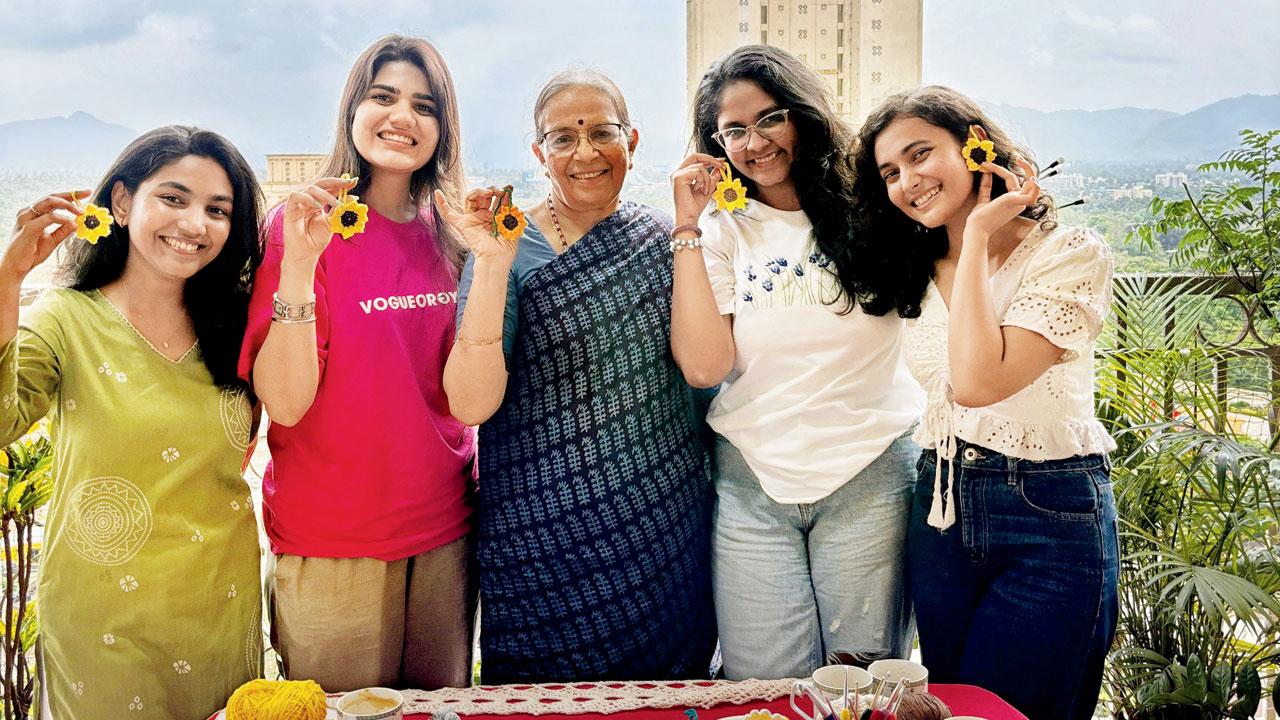 Chandraprabha Parihar (centre) with young volunteers