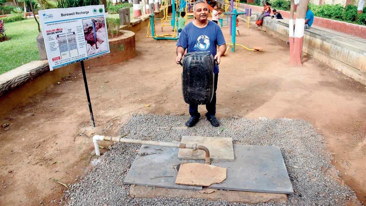 Subhajit Mukherjee at a rainwater harvesting site
