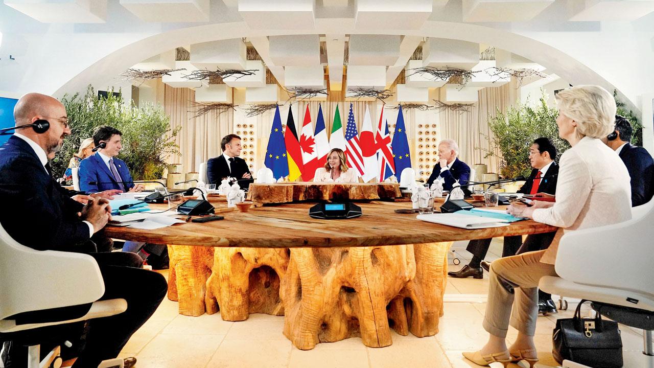 G7 leaders at a work session at the Borgo Egnazia resort in Italy. PIC/AFP