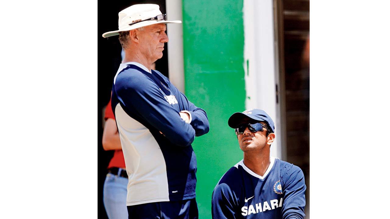 Then coach Greg Chappell and skipper Rahul Dravid on the eve of India’s ODI World Cup match against Bermuda at Queen’s Park Oval in March 2007. Pic/AFP