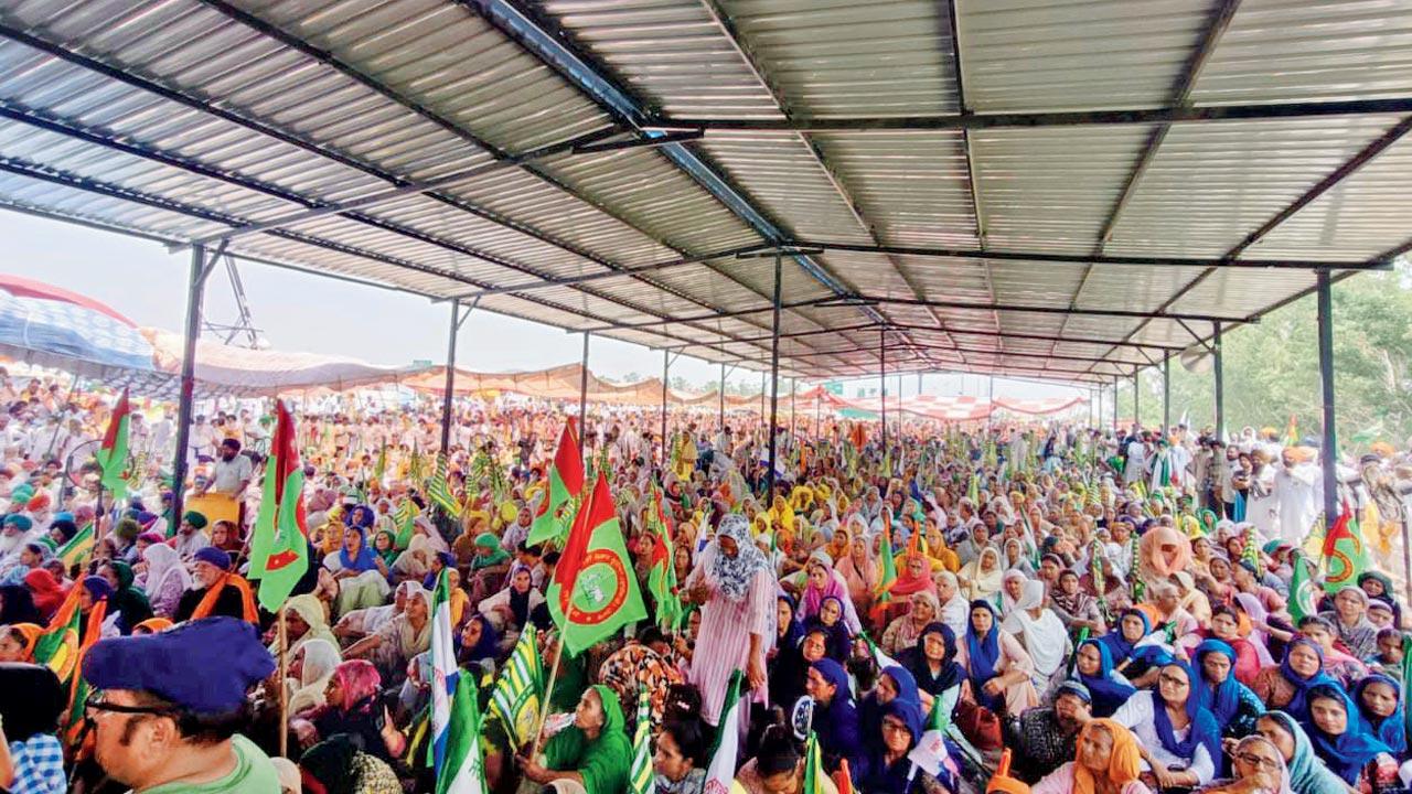 Protesting farmers in a tent erected at Patiala’s Shambhu village, which borders Haryana. File pic/Faisal Tandel