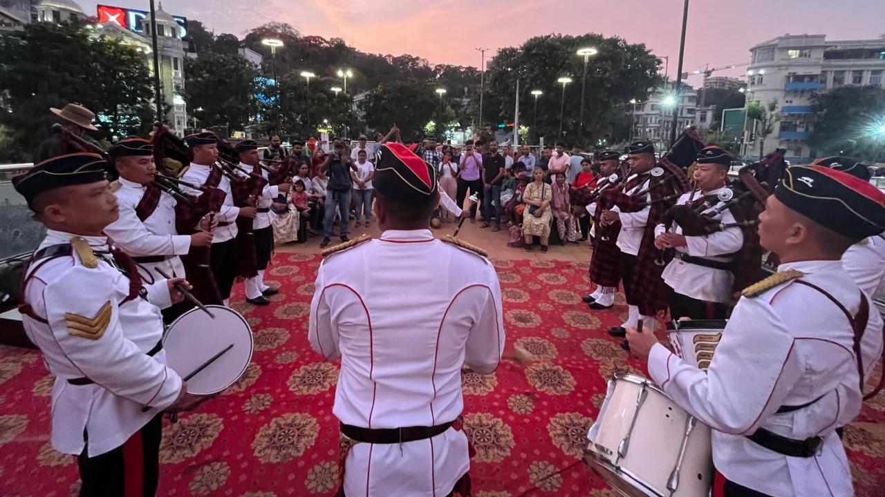 The band, dressed in their ceremonial attire, played a repertoire that included patriotic songs, folk tunes from Assam, and popular Indian melodies, each delivered with impeccable synchronization and precision