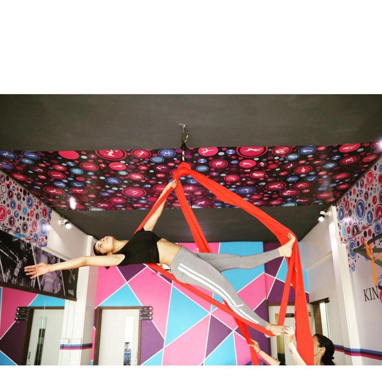 In this picture, Winget was seen performing aerial yoga, and we can't take our eyes off her