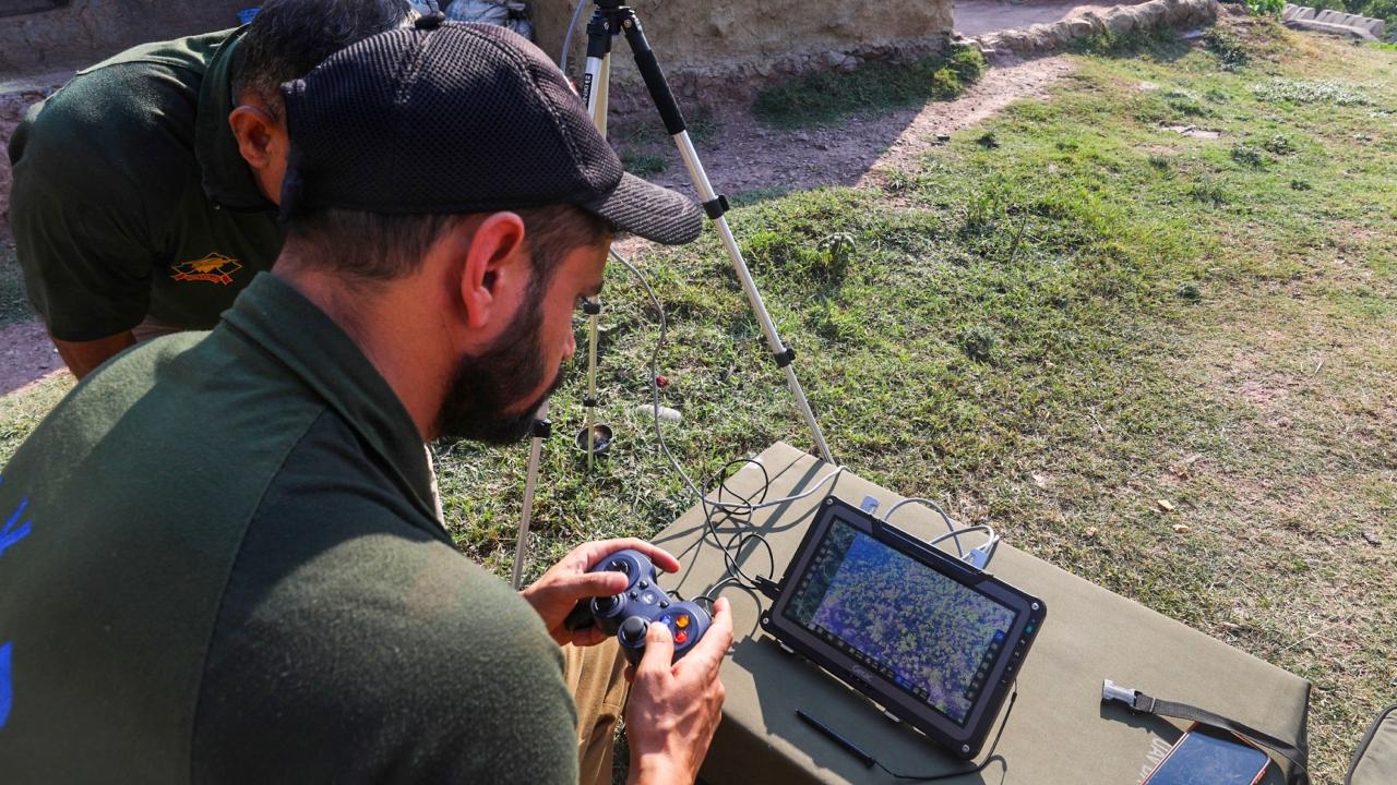A detailed search operation with the help of a drone is said to be conducted by security personnel. Pic/PTI