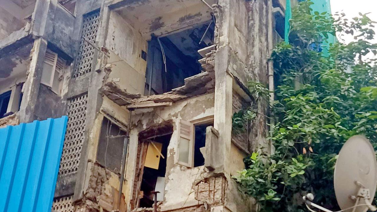 The damaged section of the building, which caved in partially on Tuesday
