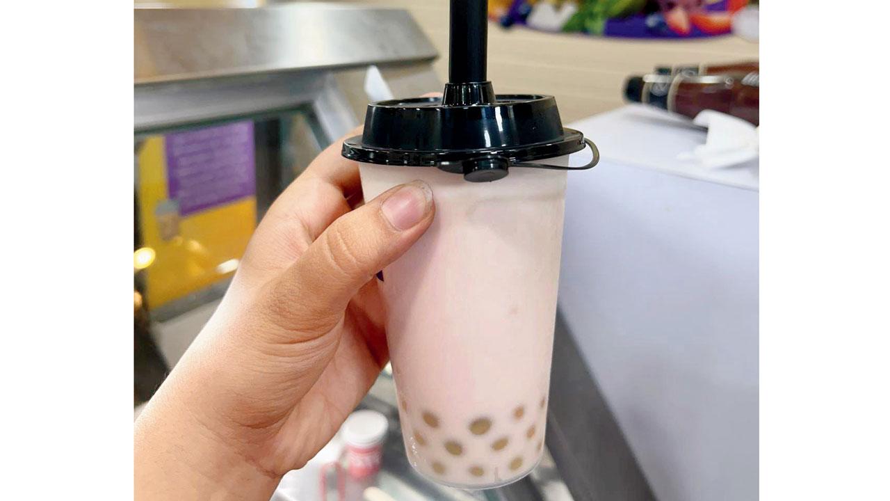 Lychee boba tea is refreshing