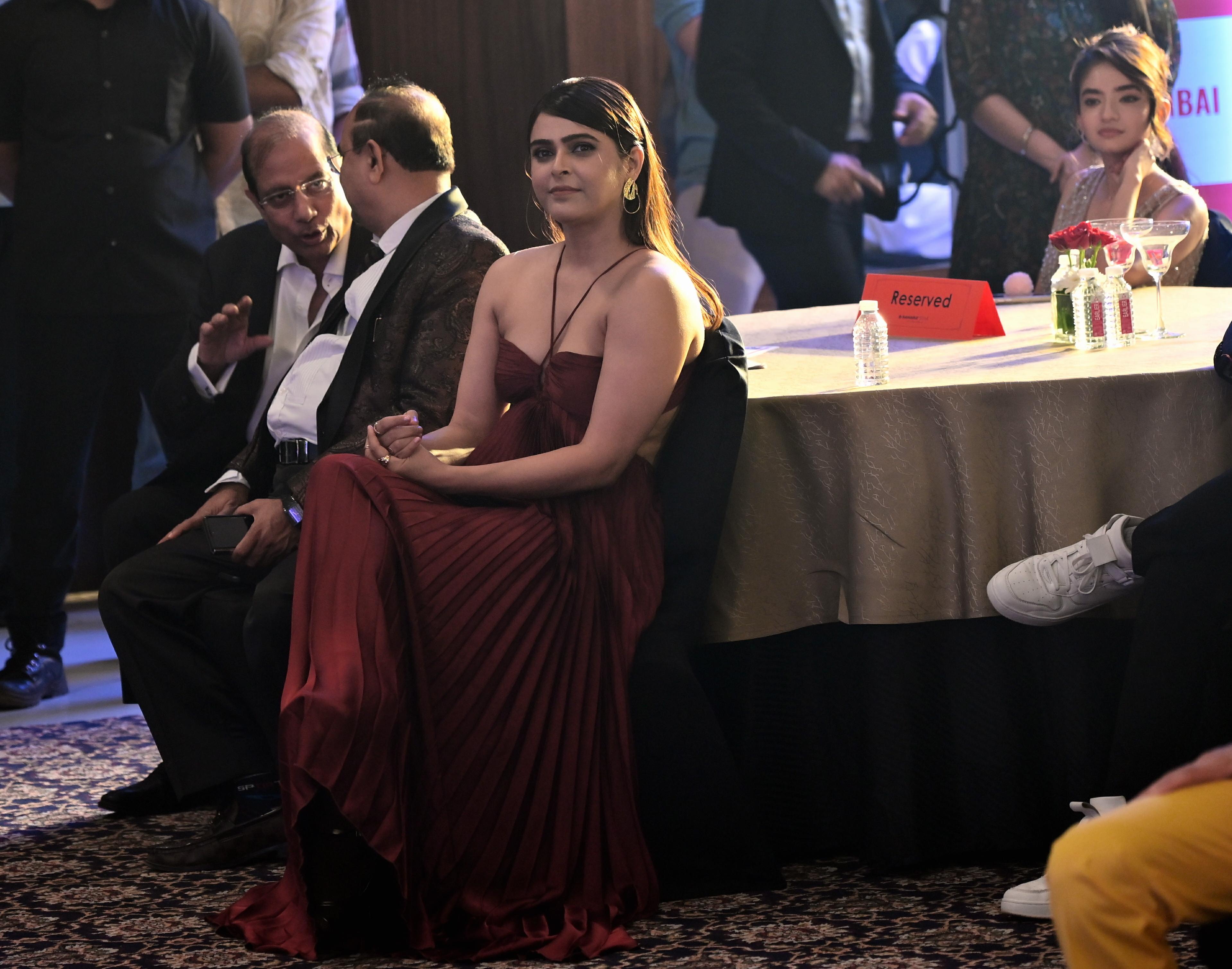 Madhurima Tulli looked super cute in a shiny brown gown as she attended the award show