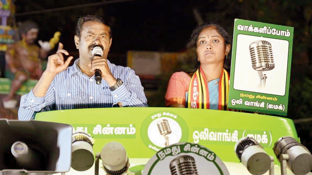 Naam Tamilar Katchi chief Seeman campaigning. Pics/X