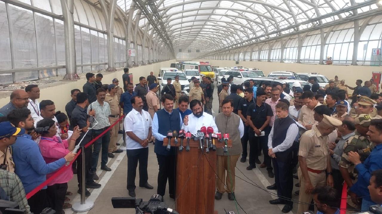 Chief Minister Eknath Shinde, along with Deputy Chief Ministers Devendra Fadnavis and Ajit Pawar rode a vintage Rolls Royce car to mark the formal inauguration