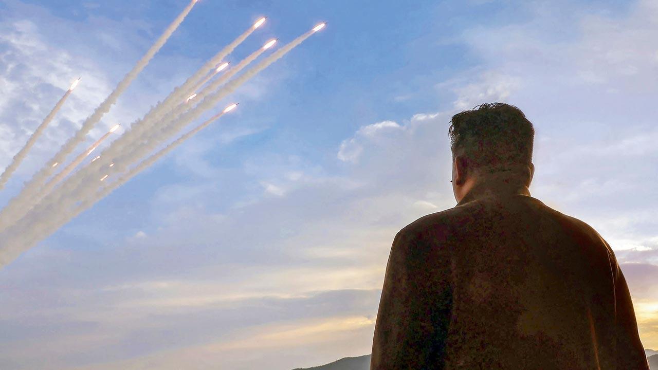 N Korea’s Kim supervises “super-large” rocket firing drill