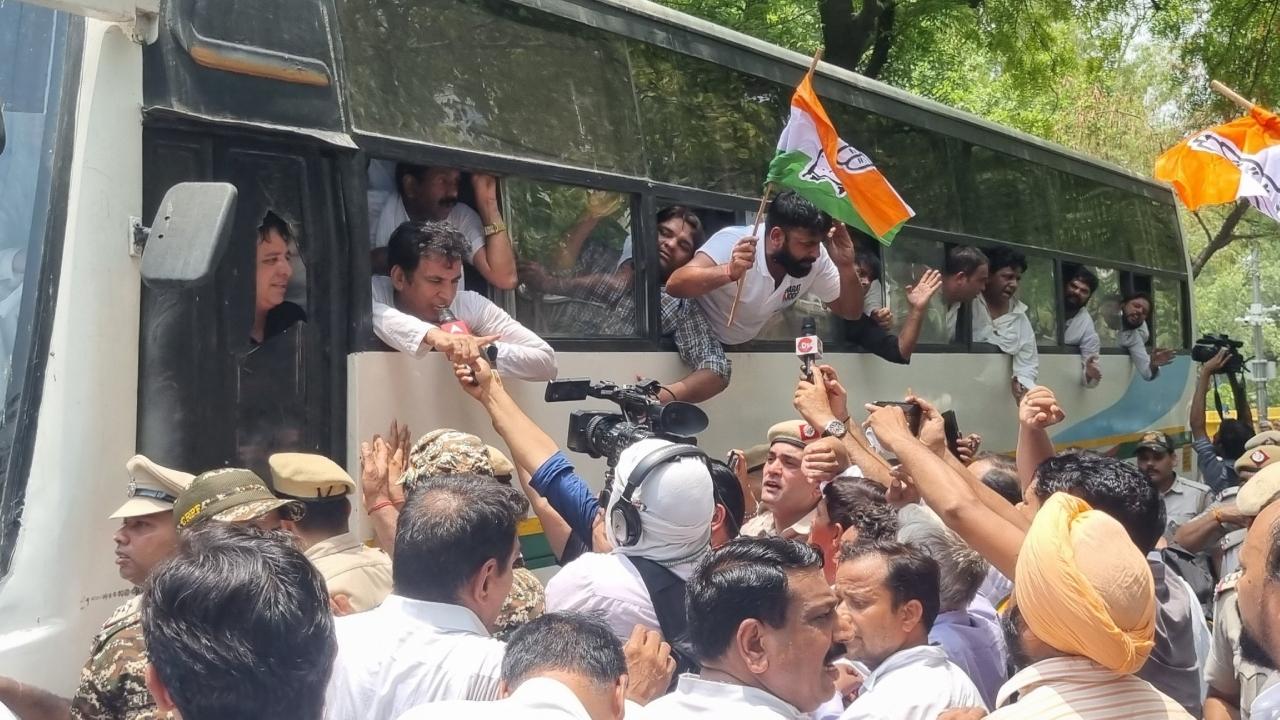 Police detained Yadav and other Congress workers and took them to different police stations before releasing them. The demonstrators, wearing Congress caps and carrying flags, also carried placards with slogans, it said.