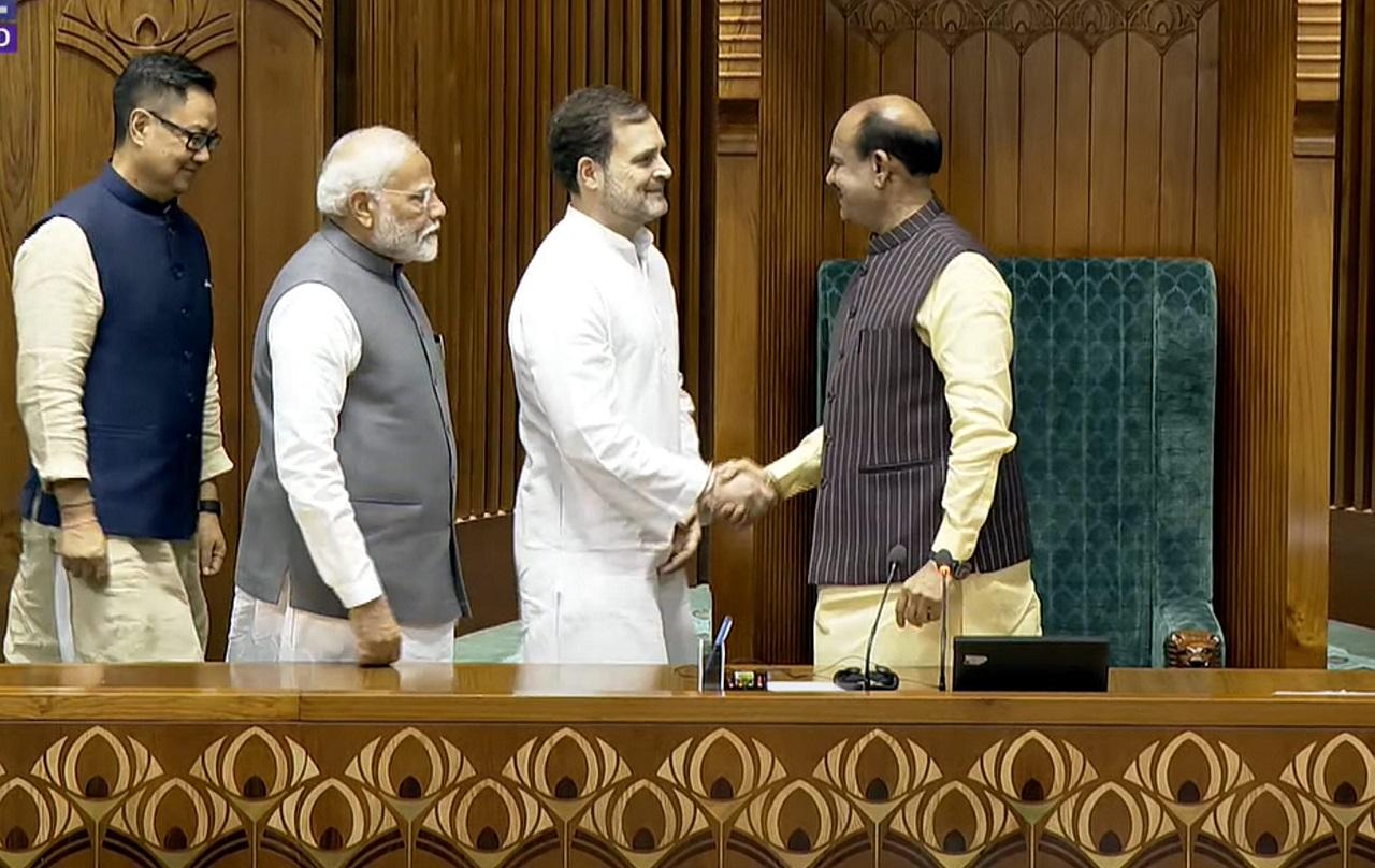 Congress leader and Leader of Opposition Rahul Gandhi also joined them. Gandhi greeted Birla and also shook hands with the prime minister