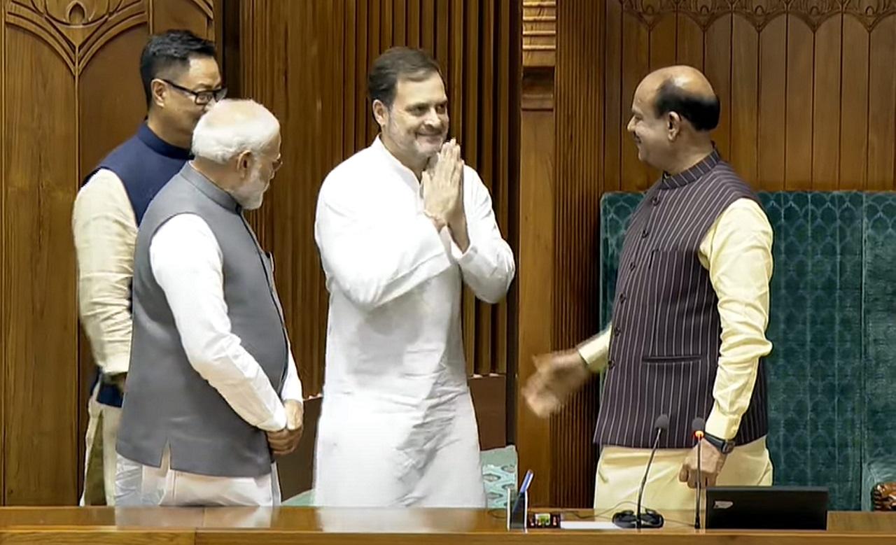 Soon after, Modi and Parliamentary Affairs Minister Kiren Rijiju went to Birla's seat in the front row of the treasury benches to escort him to the chair