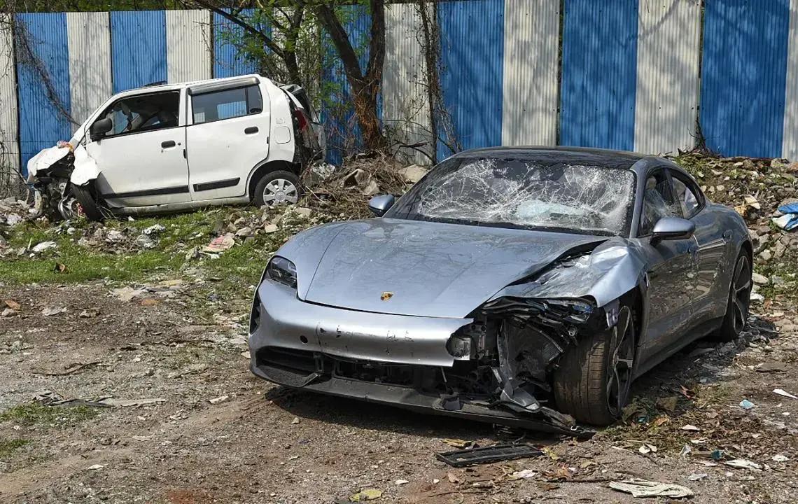 The car that crashed into the bike of the of victims of Pune accident. File Pic/PTI