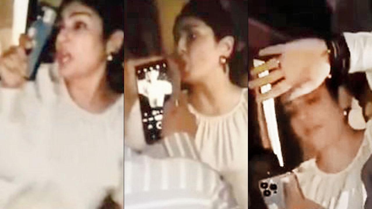 Screen grabs from the viral video showing Tandon being manhandled