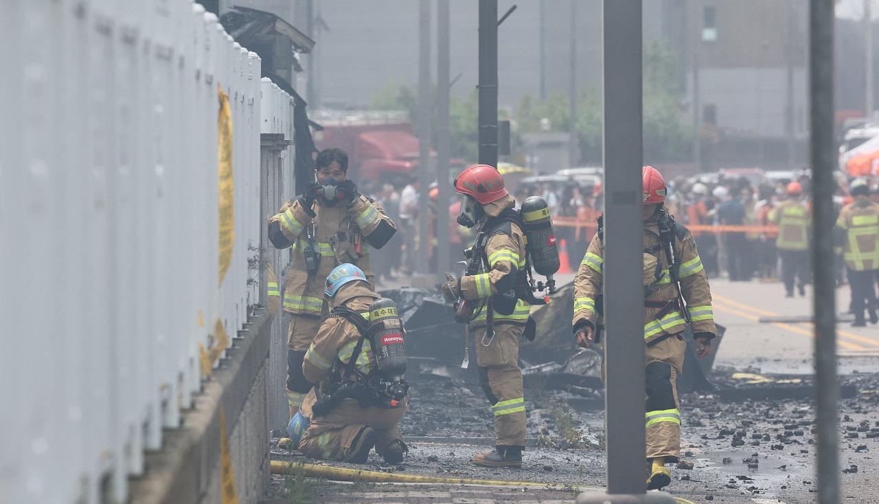 More than 100 people were working at the factory in Hwaseong city, just south of Seoul, when the fire tore through it Monday morning. Security cameras showed smoke engulfing the second-floor worksite of the factory, soon after sparks were detected from a site where lithium batteries were stored, fire officials said