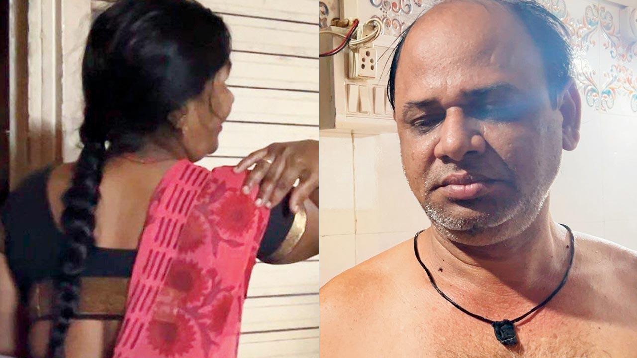 Bhanumati Yadav says she has rashes on her back; (right) Suman Mishra says he has constant redness on his chest