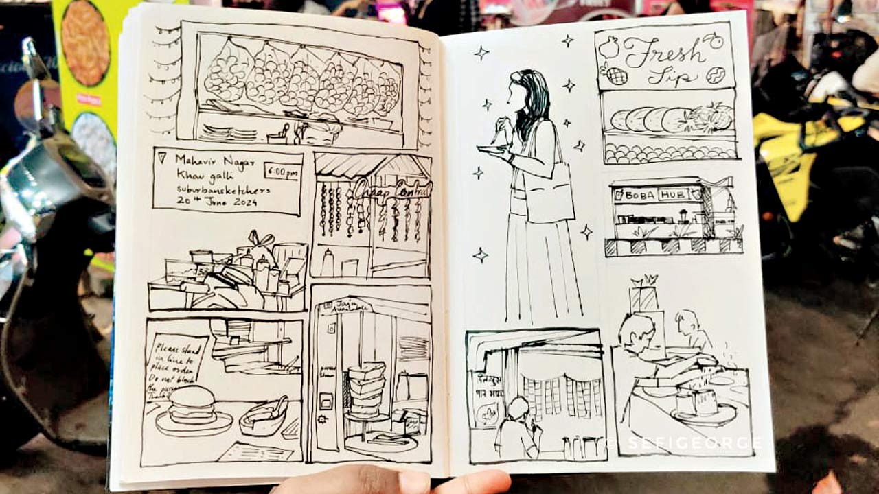George’s sketch captures the variety of stalls in the neighbourhood