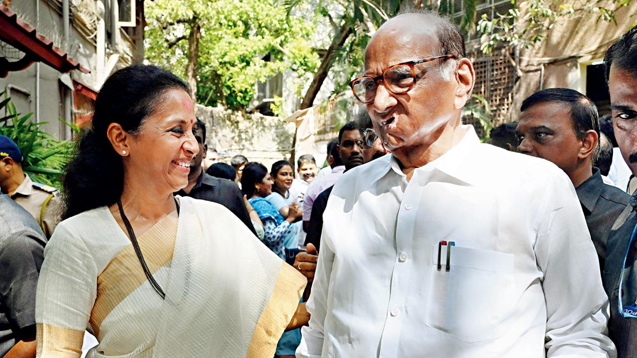 Supriya Sule and Sharad Pawar after Lok Sabha polls. Pic/Ashish Raje