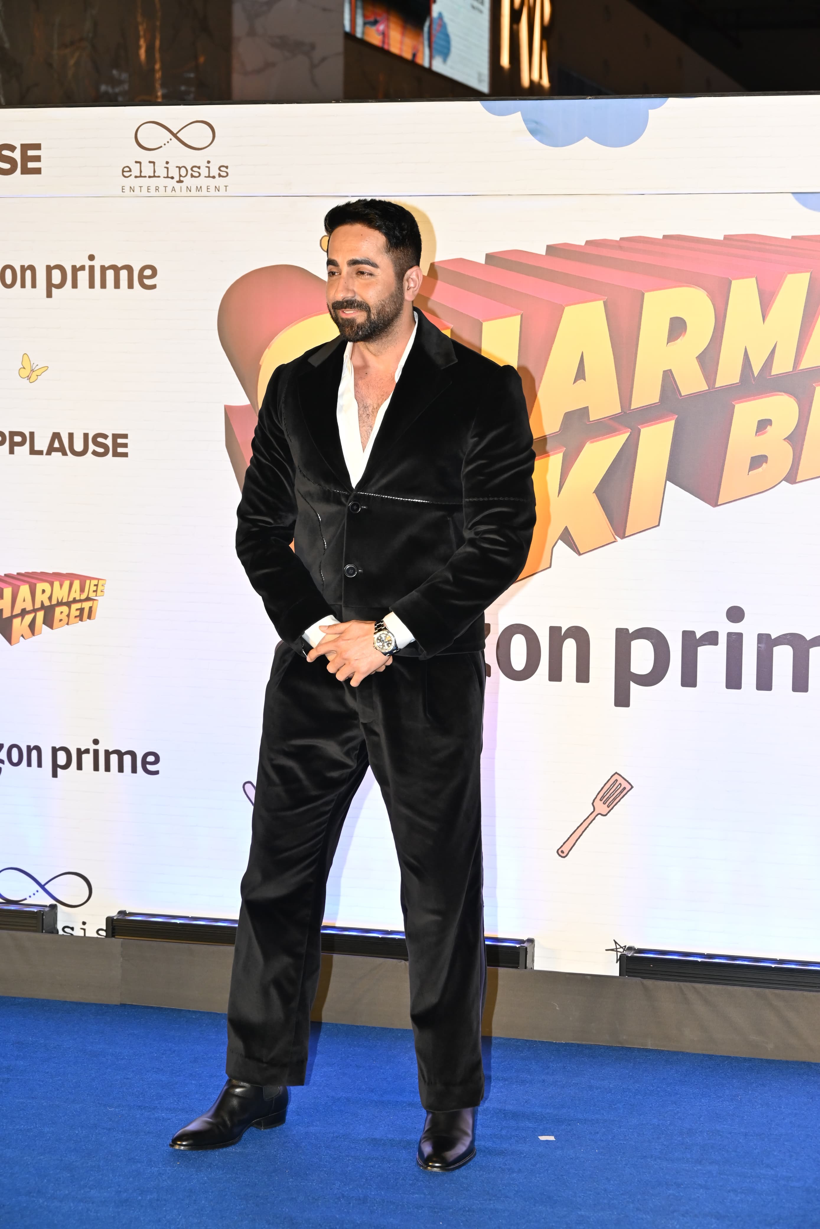 For the screening, Ayushman Khurrana arrived in a black suit to support his wife