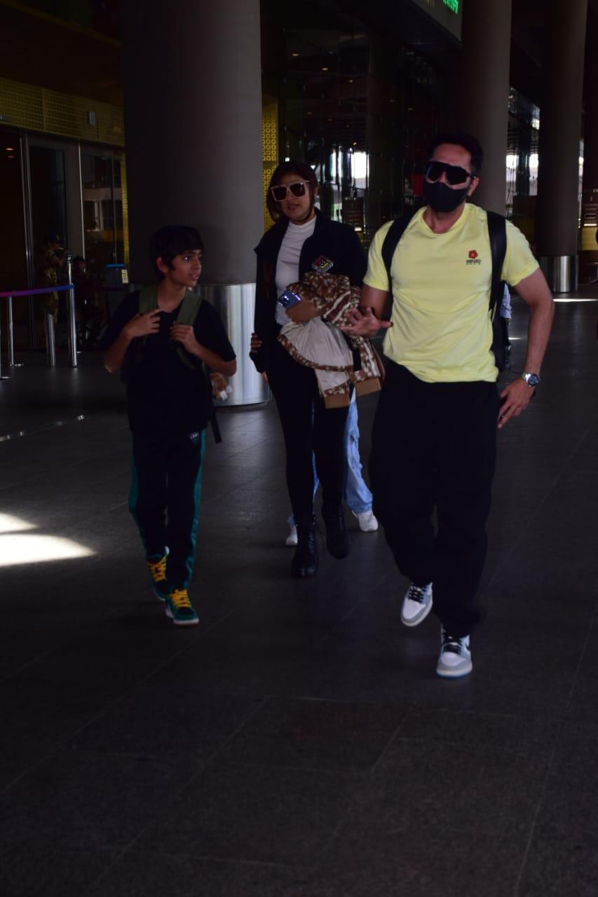 Ayushmann Khurrana and family were snapped at Mumbai airport as they returned to the city
