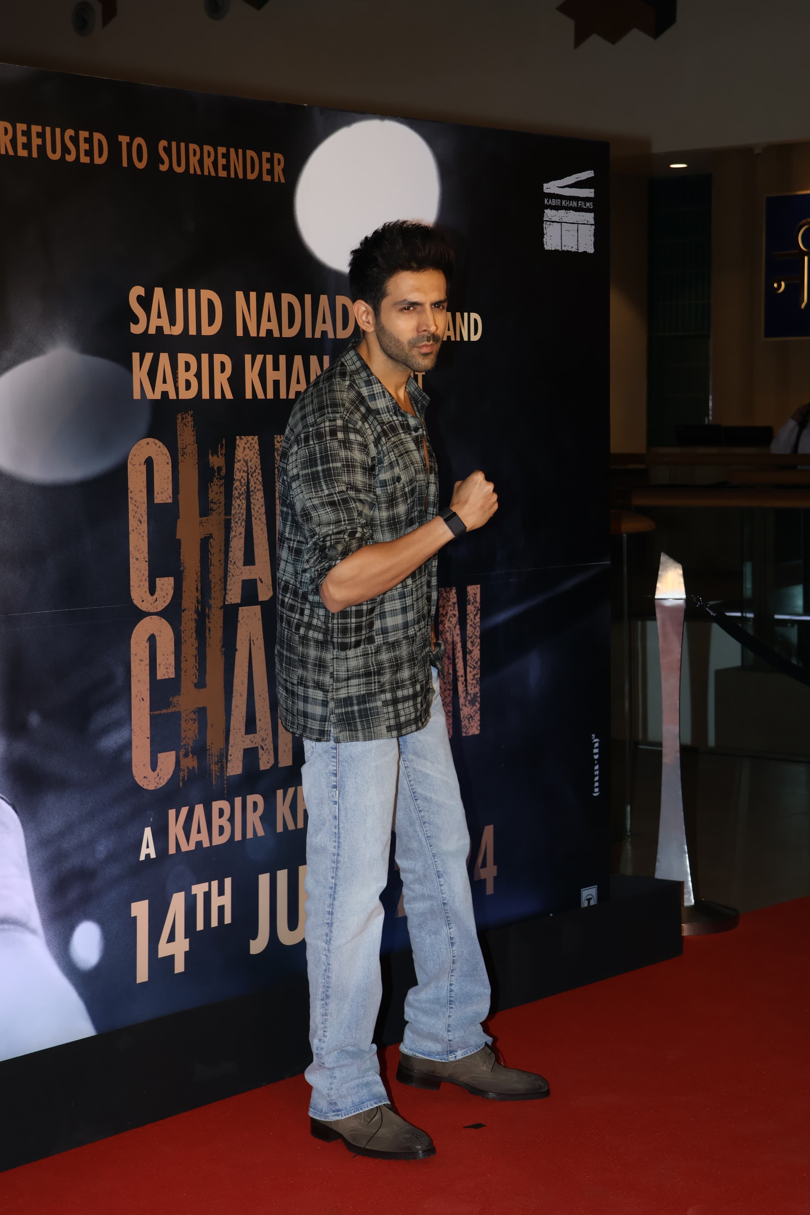 Kartik Aaryan attended the screening of his upcoming sports drama Chandu Champion