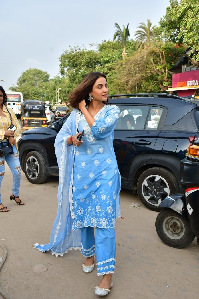 Jasmin Bhasin was spotted in the city wearing a beautiful blue suit