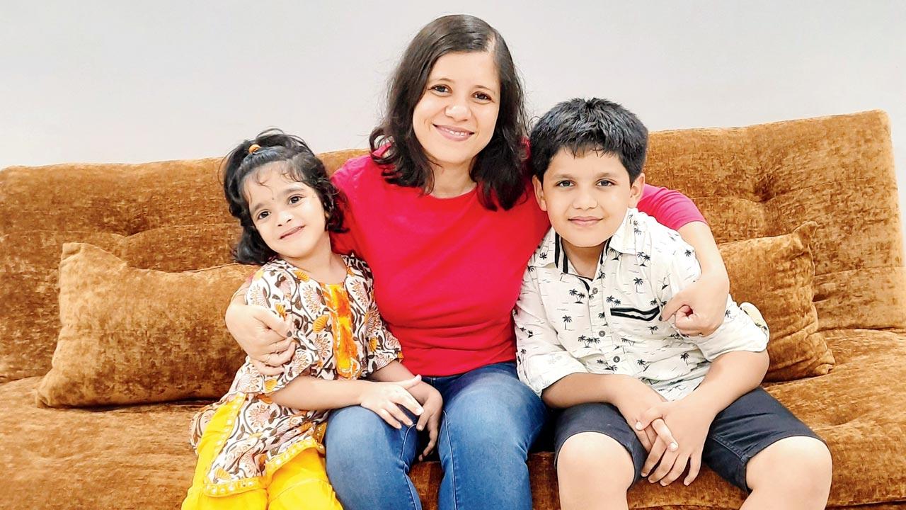 Adoption activist Neha Goel with her adopted daughter Oorvi, 7, and biological son Ojas, 11. Goel now helps prospective parents navigate tedious red tape