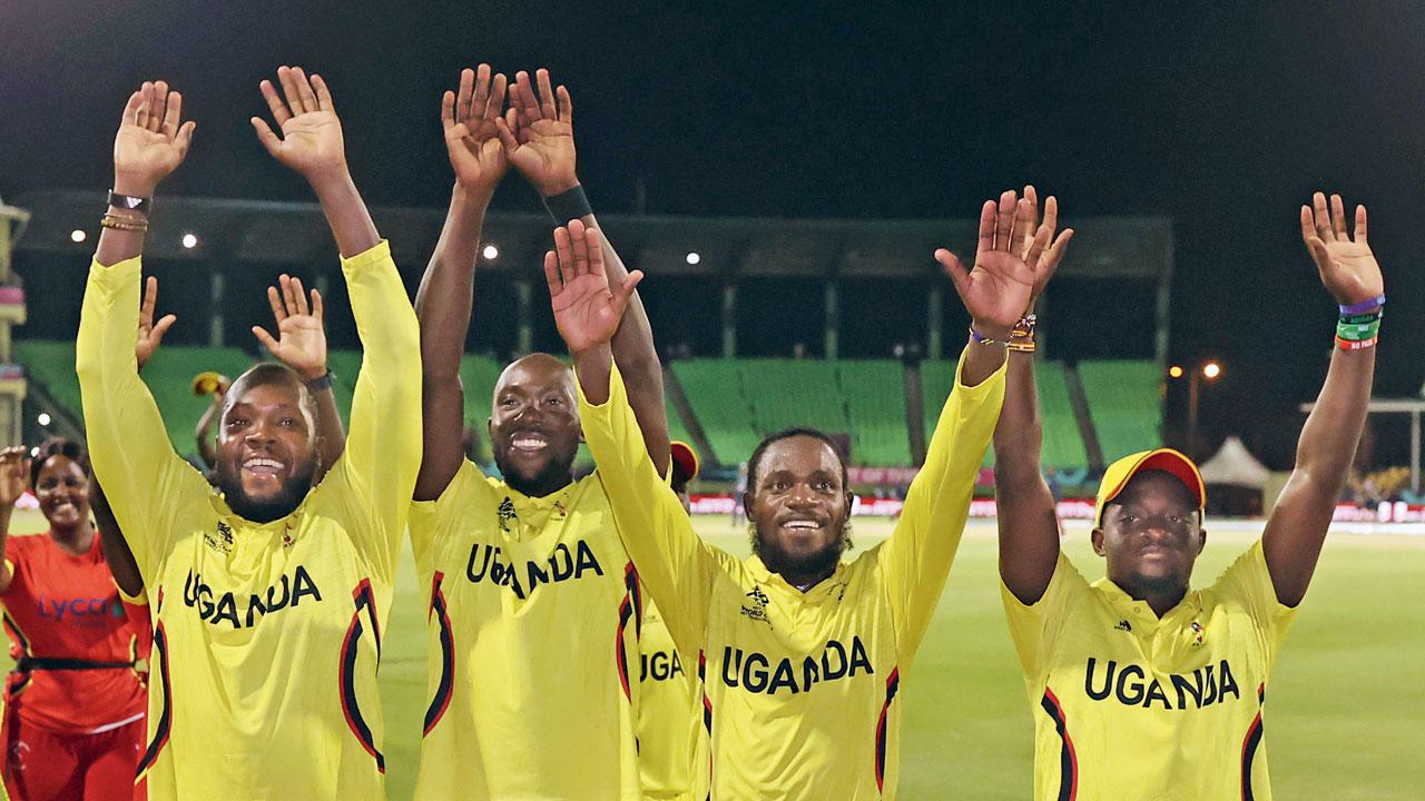 Uganda players acknowledge the crowd after win. PIC/Getty Images