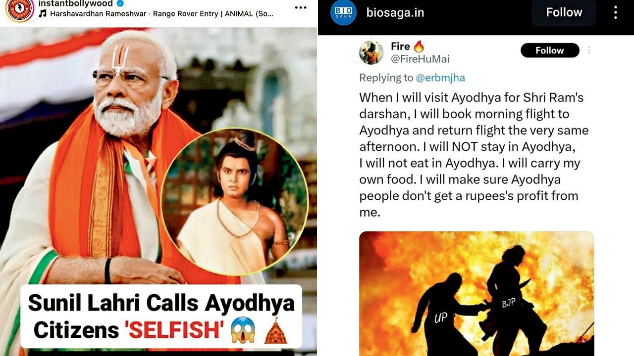 Social media was rife with posts abusing Ayodhya residents; (Right) A meme depicting UP voters as backstabbers