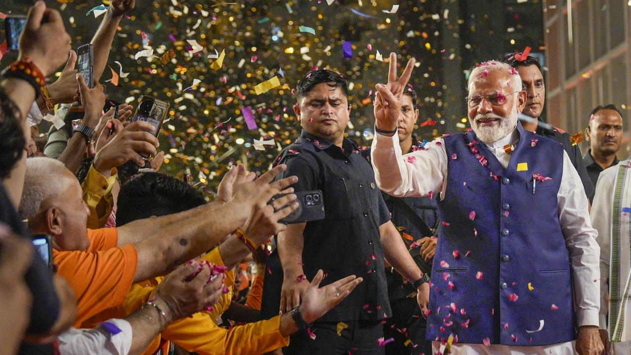 Modi's victory speech at the BJP headquarters, however, was thin on politics and heavy on the future roadmap of his government, which he noted was coming for the third consecutive time, a first in six decades.