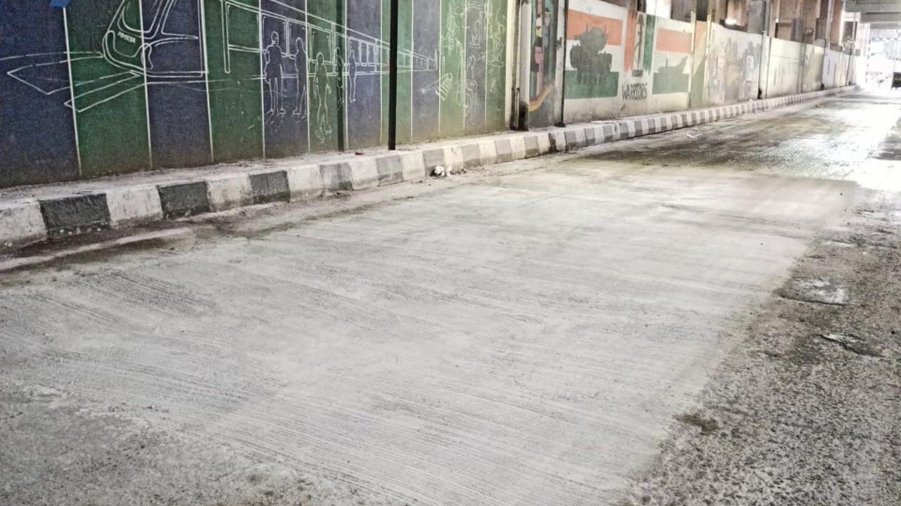 The newly repaired road at Gundavali Metro station. Pics/BMC
