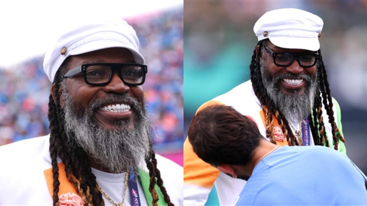 West Indies legendary batsman Chris Gayle also made his appearance during the iconic T20 World Cup 2024 match between India and Pakistan. The former West Indies batsman was seen wearing India's tri-colour and Pakistan's green on his blazer. Gayle took autographs from the legends from the Indo-Pak clash which included Virat Kohli, Rohit Sharma, Wasim Akram and many more