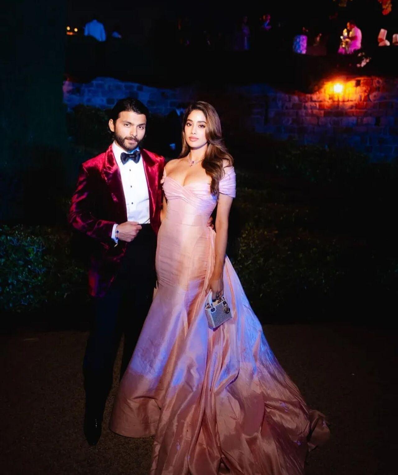 Janhvi Kapoor and her boyfriend Shikhar Pahariya strike a pose at the masquerade party