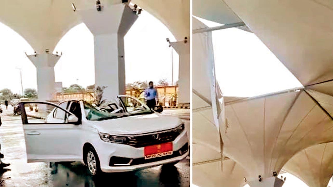 The roof collapsed at Jabalpur airport and car was damaged last week. Pic/X