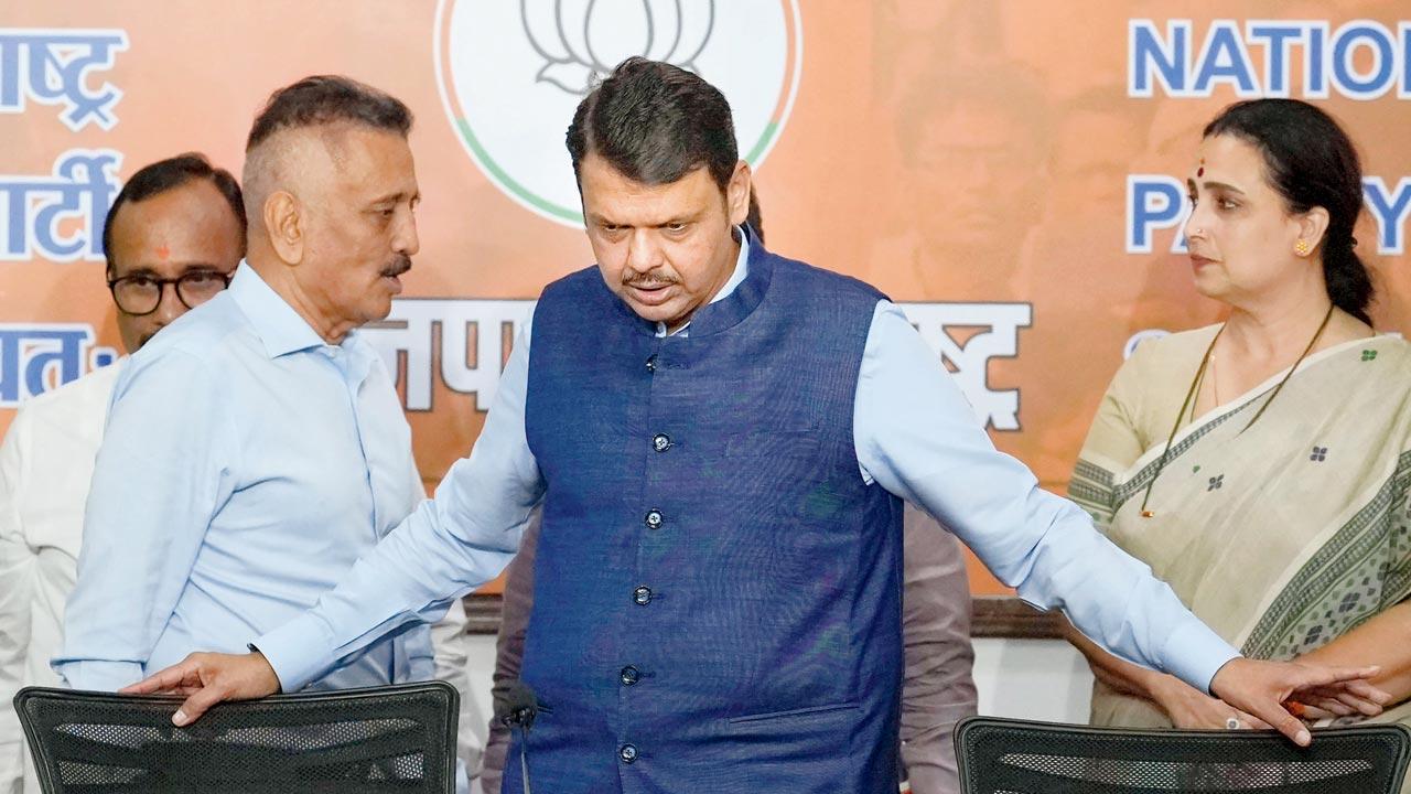 Deputy Chief Minister Devendra Fadnavis during the press conference at the BJP office on Wednesday. Pic/PTI