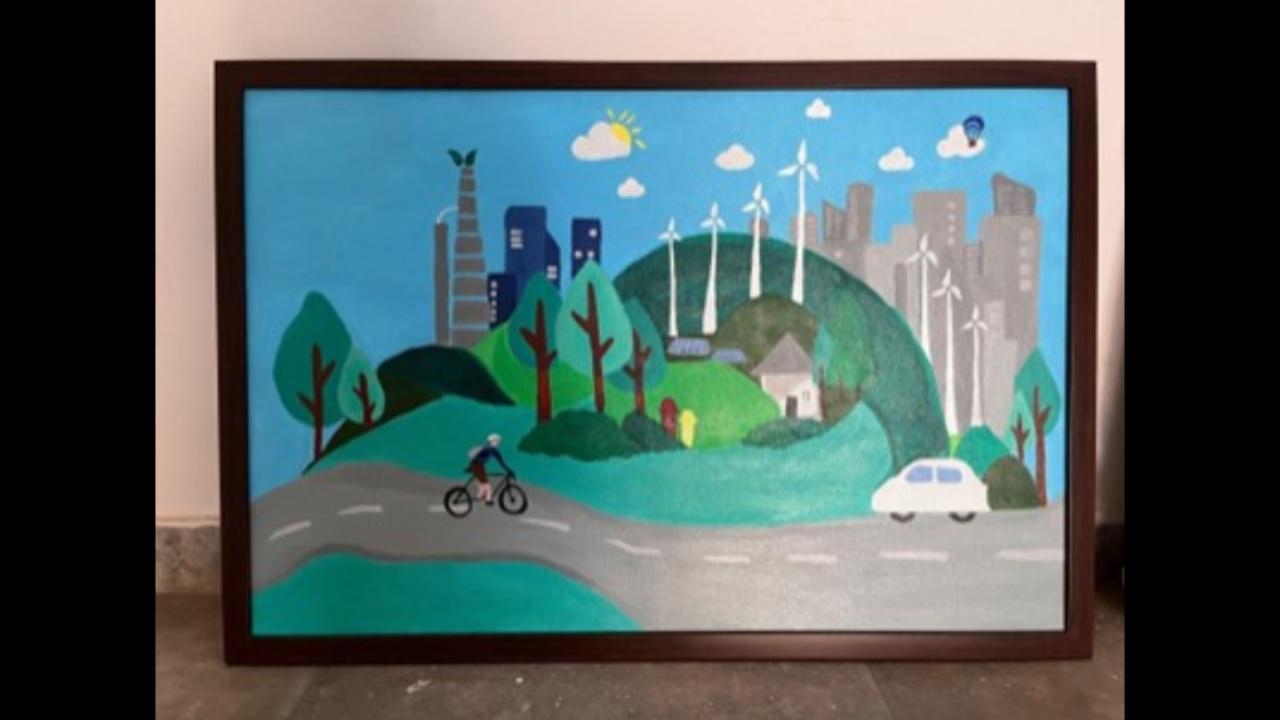 Aishwarya A was a passionate artist with spina bifida who had turned her hobby into a profession. Despite her challenges, she created inspiring artworks that challenged perceptions and celebrated the beauty of diversity. She was invited to create a 3 ft x 2 ft artwork focusing on showcasing the values of sustainability and diversity