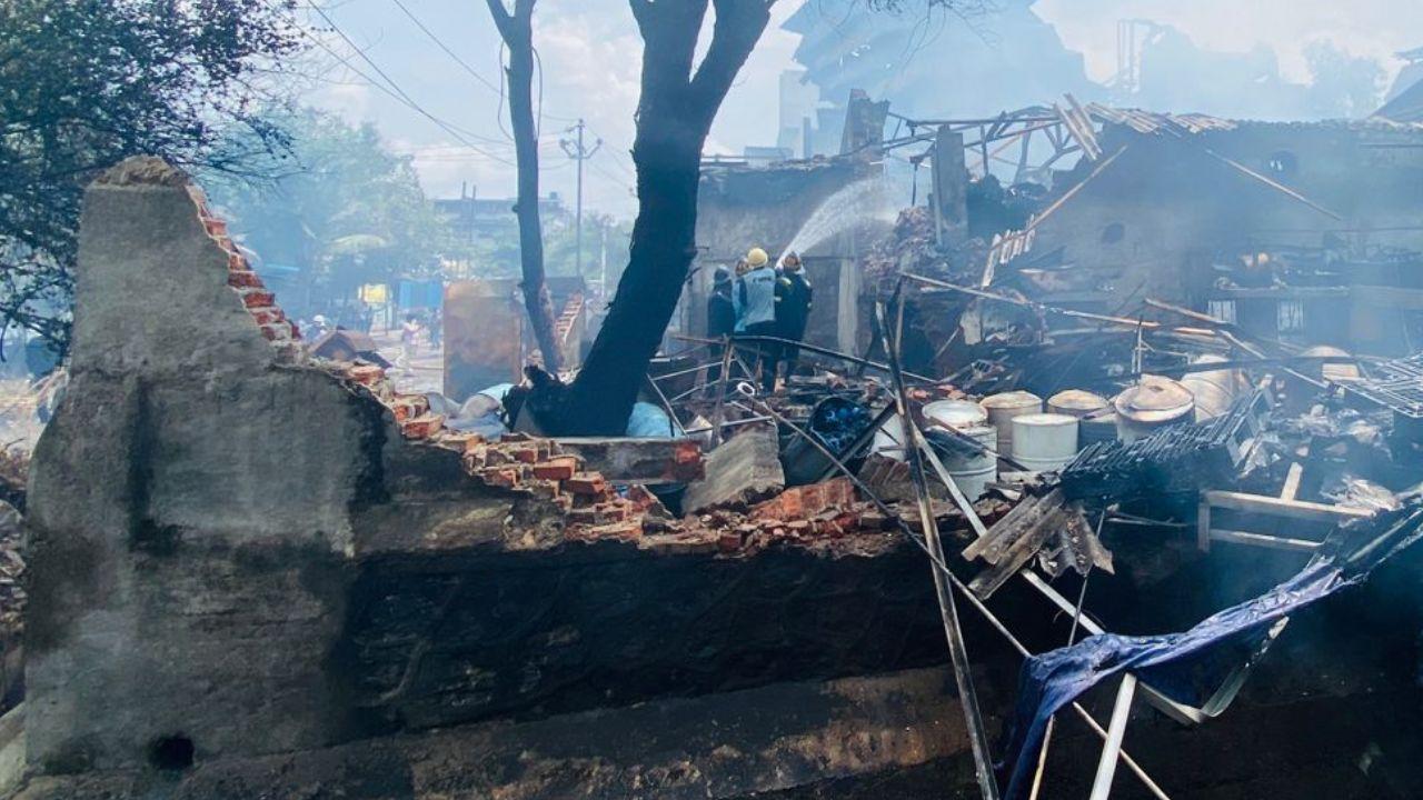 Efforts were being made to douse the flames, with the entire area evacuated to facilitate firefighting operations.