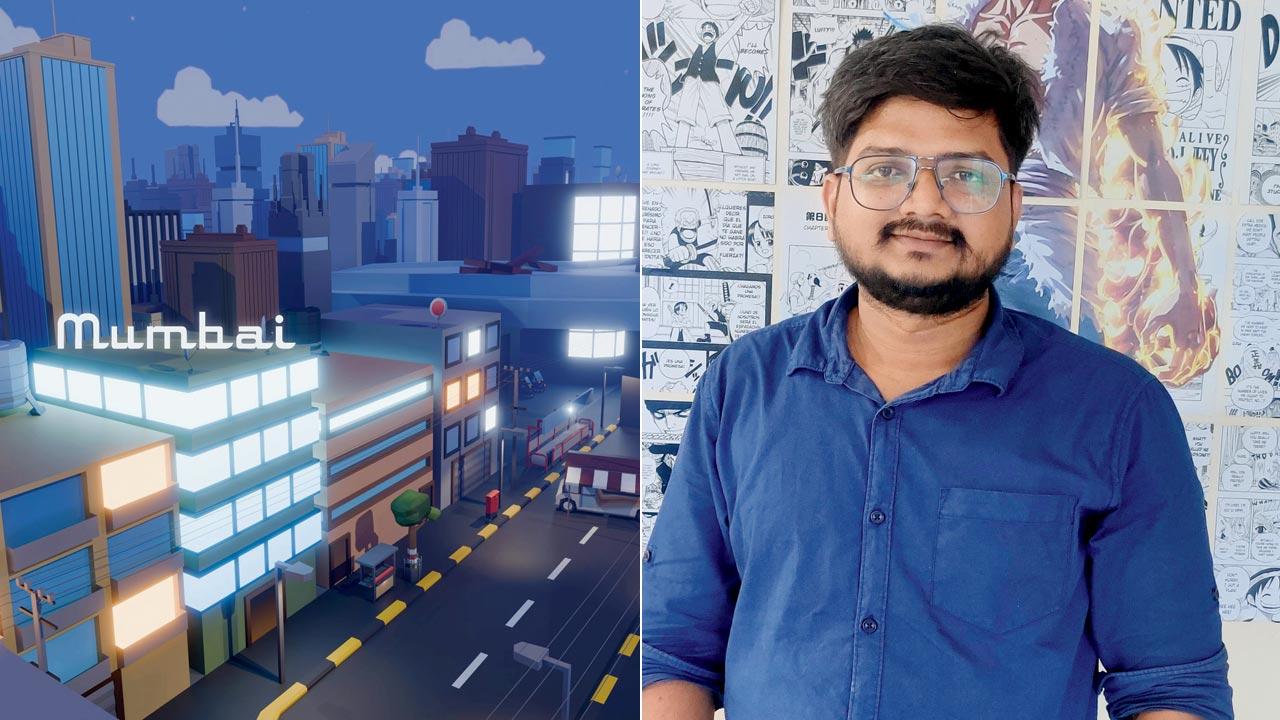 An in-game still from the  Mumbai map in the game; (right) Omkar Patil 
