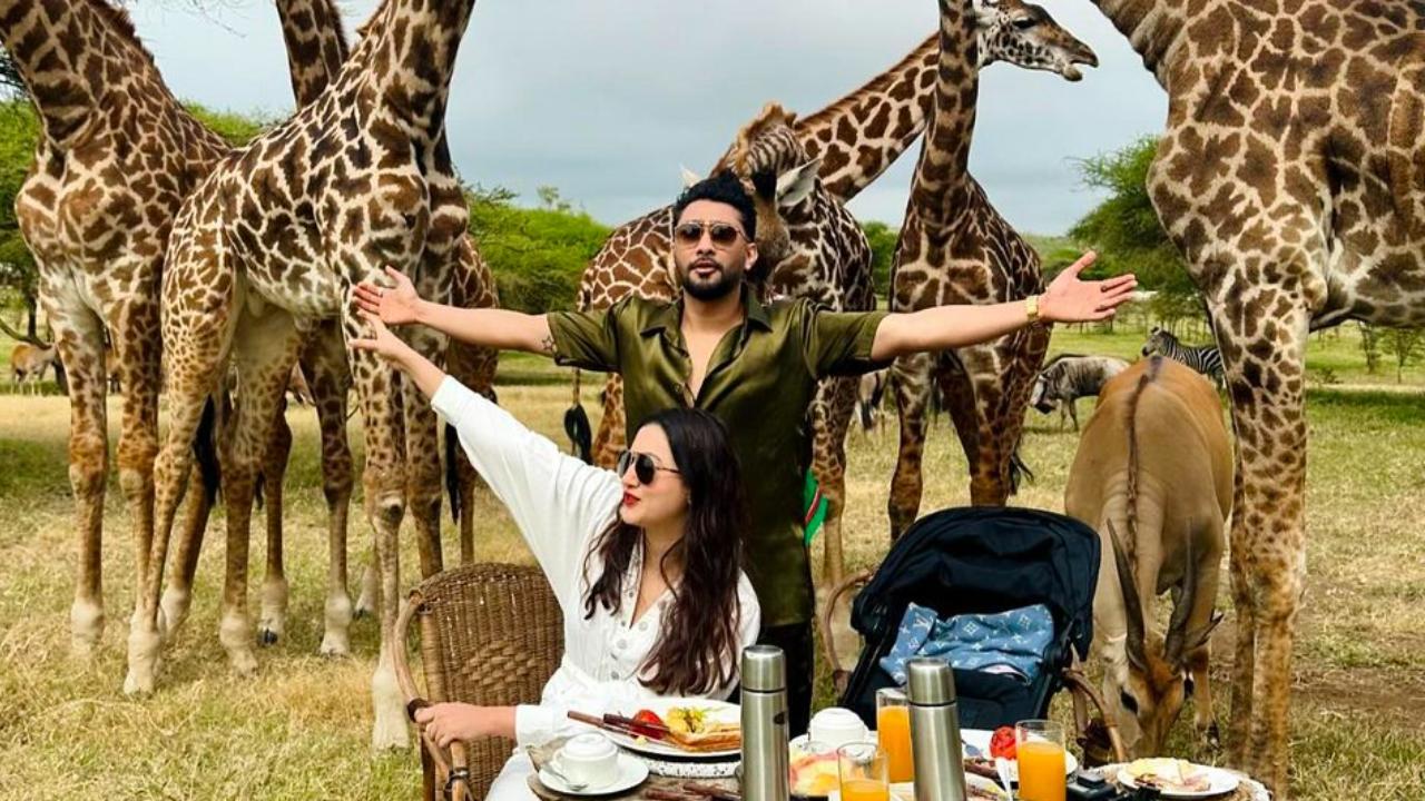 Gauahar Khan and Zaid Darbar enjoy breakfast surrounded by giraffes during vacation in Tanzania