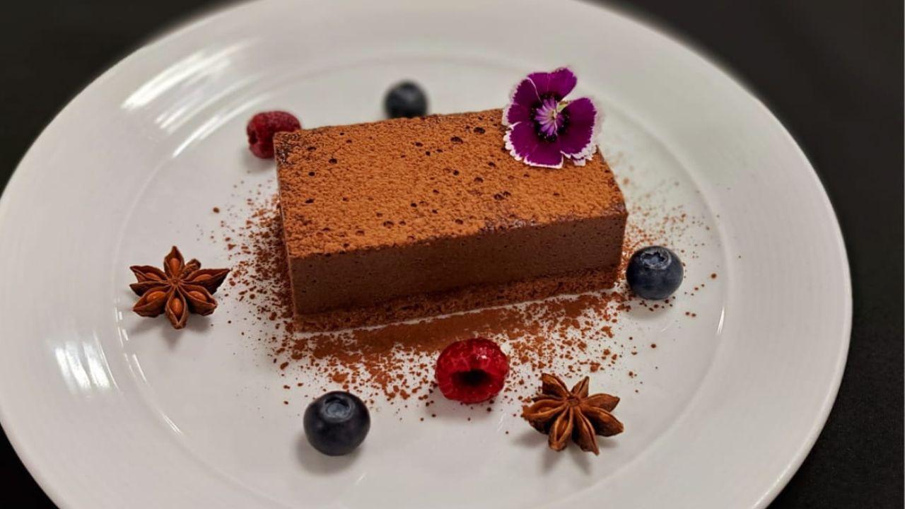 Anise Spiced Sugar-free Dark Chocolate MarquiseIngredients: Water - 125 mlGlucose - 125 gmSugar-free chocolate - 325 gmWhipped cream - 375 gmGelatine - 10 gmAniseed powder - 10 gm
Method:Heat the water and glucose together, then add chocolate into it and mix it. 
Then add whipped cream, aniseed powder and gelatine into the above mixture and fold it nicely. 
Then set it in a tray and refrigerate it. 
Recipe by Chef Rajiv Vatsyayan, executive chef, Crowne Plaza Greater Noida 