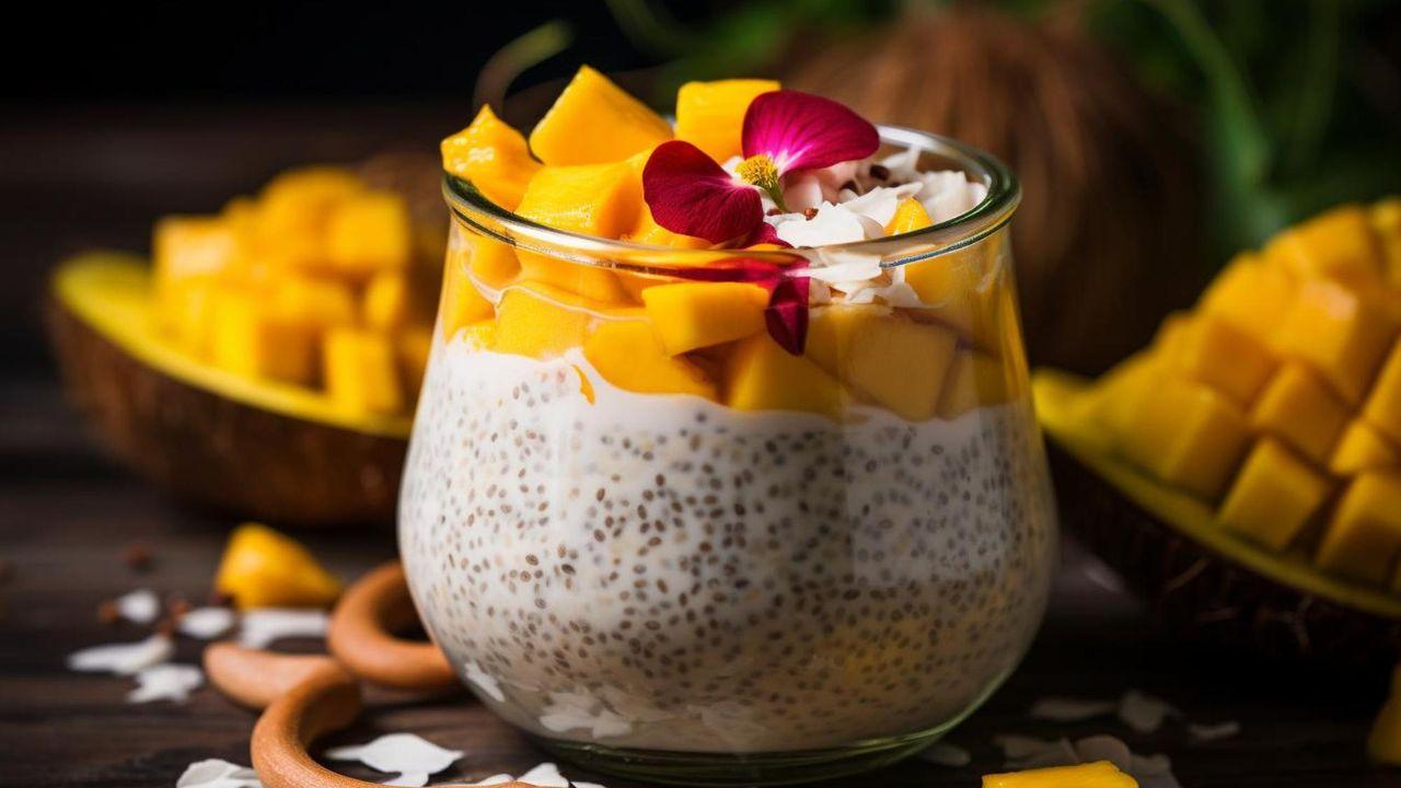 Chia Seed Mango Pudding Ingredients:Coconut milk - 1 cup Cardamom powder - 1/4 tsp Chia seeds - 1 tbsp  Honey / Maple syrup - 1 tbsp Vanilla essence - 1/2 tsp Ripe mango dice - 1    Method: Pour the chia seeds into a medium-sized bowl and mix with the coconut milk, cardamom powder, vanilla and honey and thoroughly whisk everything together.
Place the chia seed bowl in your refrigerator for about an hour so the seeds will swell and yield a white jelly consistency.
Meanwhile, while the chia seeds are being refrigerated prepare the puree by adding the mango pieces and cardamom powder to a blender.    Grab a glass and spoon some of the chia pudding to each glass then top with the mango puree. Repeat this step with each glass. Refrigerate or serve immediately.   Recipe by Chef Dheeraj Mathur, Cluster Executive Chef, Radisson Blu, Kaushambi, Delhi NCR