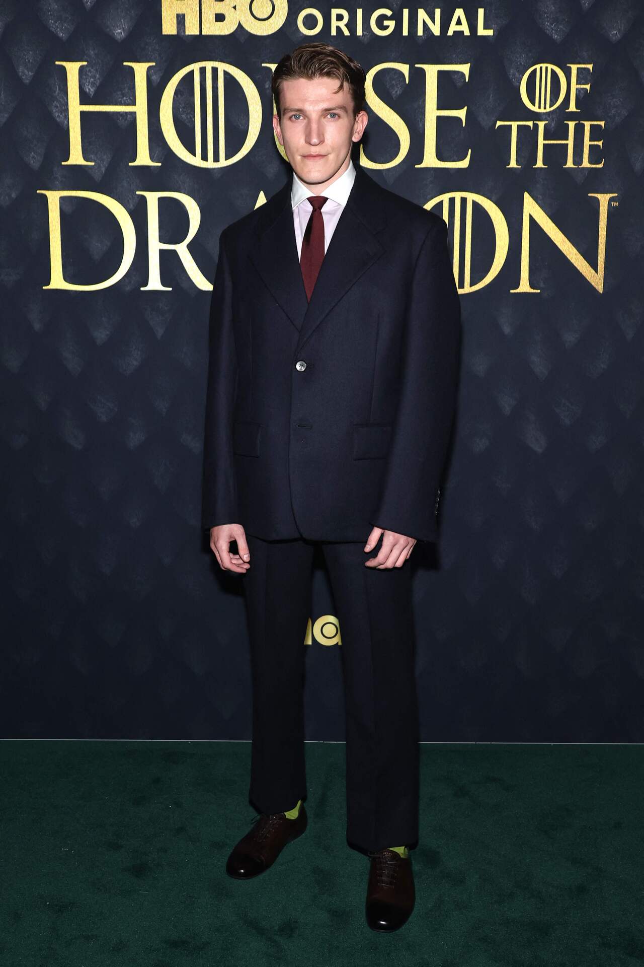 Ewan Mitchell, who plays Prince Aemond Targaryen looked sharp despite his long blond locks. 
